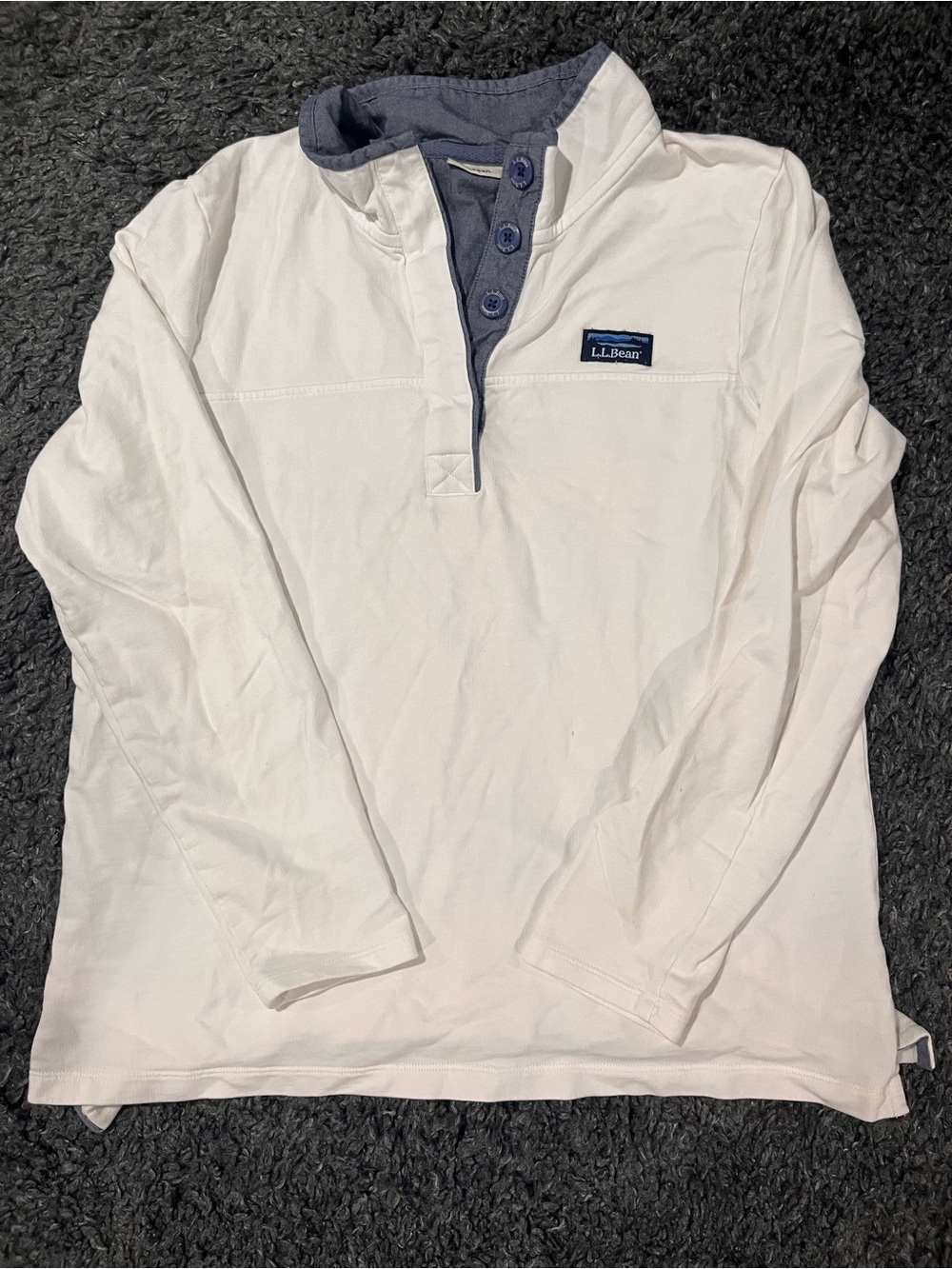 LL Bean Soft Rugby Shirt Pullover Women's Large White 1/4 Button
